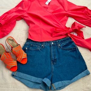 NY&C; puffy sleeve wrap blouse